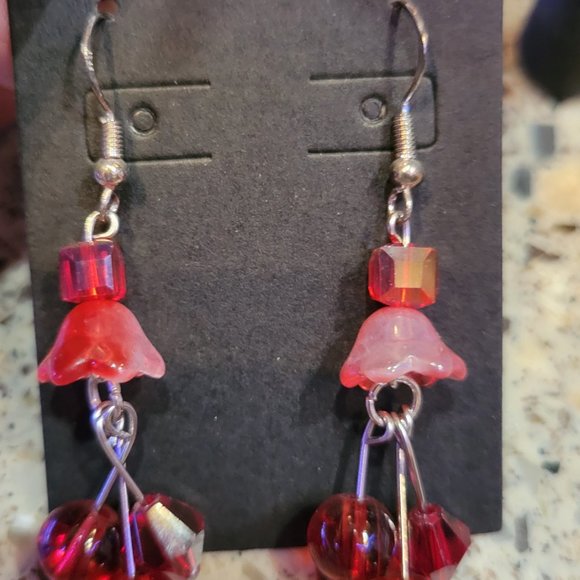 Flower Bell Glass Earrings with 925 Sterling Silver - Picture 3 of 4